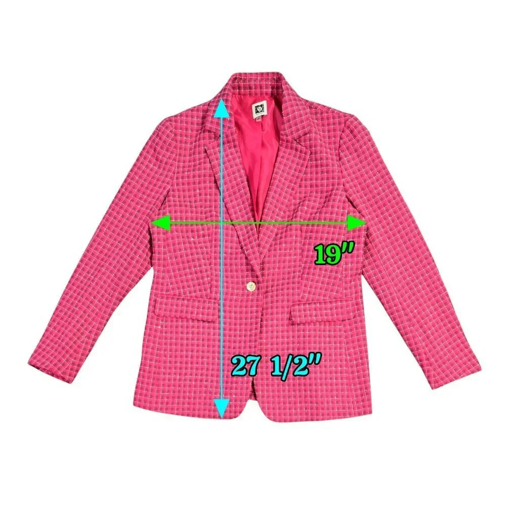 Anne Klein Pink Plaid Tweed Look One Button Blazer Barbie Office Preppy